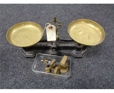 A set of Avery balance scales with weights 