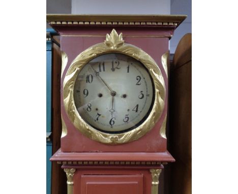 An antique continental painted longcase clock (no pendulum and weights)