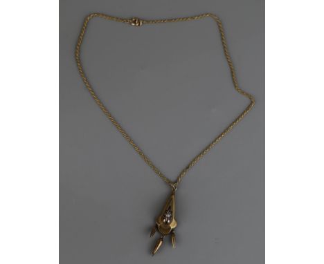 Victorian 15ct gold, enamel &amp; pearl pendant on 15ct gold chain 