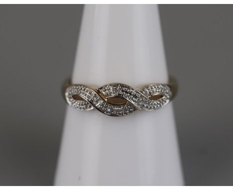 Gold diamond set knot ring - Approx size P 