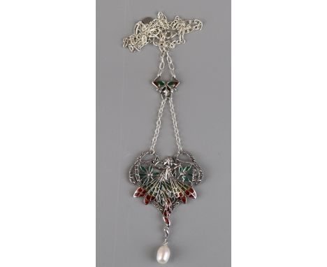 Silver &amp; enamel fairy pendant on chain 