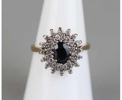 Gold diamond and sapphire ring - Approx size M½ 