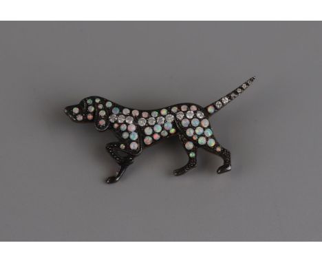 Opal &amp; diamond hound dog brooch 