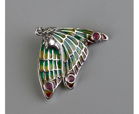Silver enamel &amp; ruby pendant 