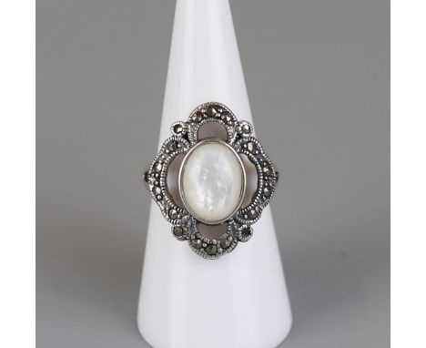 Silver marcasite ring - Approx size N 
