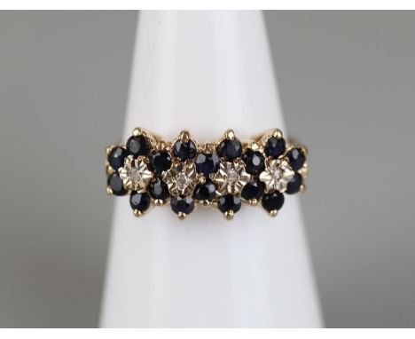 Gold sapphire &amp; diamond ring - Approx size L 