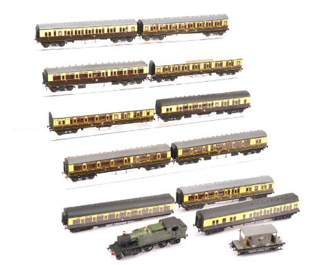 PC Models and similar 00 Gauge GWR chocolate and cream Topligh Corridor and Slip coaches and Airfix motorised Prairie Tank En