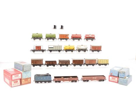 Hornby-Dublo 00 Gauge 3-Rail boxed and unboxed wagons, D1 LMS Meat Van, Esso Royal Daylight Paraffin tank, LMS Coal wagon, bl