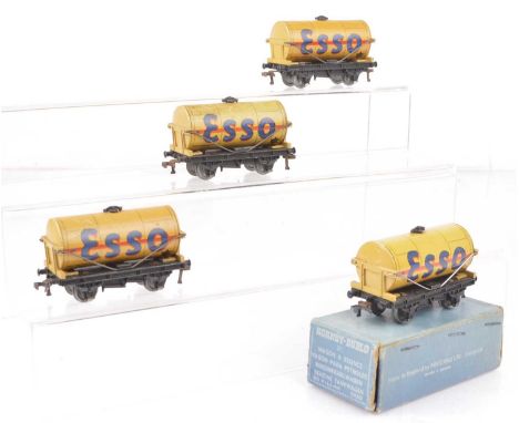 One boxed and three unboxed Hornby-Dublo 00 Gauge 3-Rail buff ESSO tank Wagons (3), VG-E, box G (4)