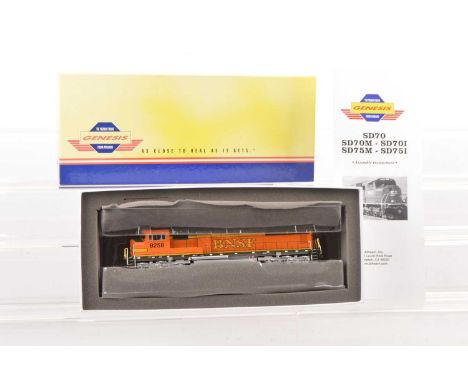 Genesis by Athearn American HO BNSF Diesel Locomotive, boxed G6176 SD75M locomotive #8258 in orange/yellow/black BNSF livery,