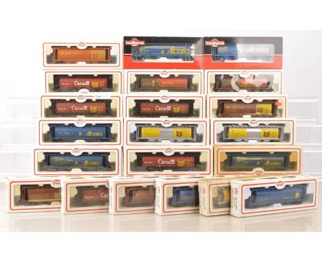 American HO Gauge Cylindrical Hopper Car (21), all boxed in grain/wheat industry livery Canada, Saskatchewan, Winnipeg, Alber