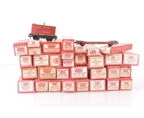 Various Hornby-Dublo 00 Gauge 2-Rail Super Detail wagons (32),  4651 Lowmac Machine wagon, (4), 4605 Bogie well, 4615 Bolster