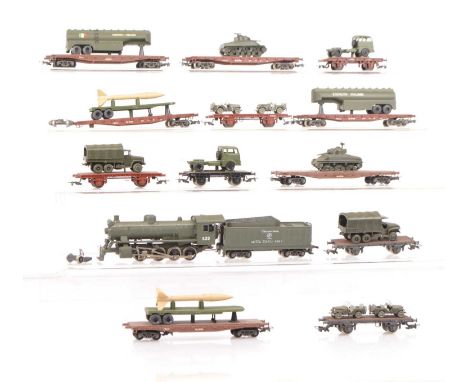 Rivarossi HO Gauge Steam Locomotive and Military Freight (13),  all unboxed, 0-8-0 locomotive with tender in green US Army Tr