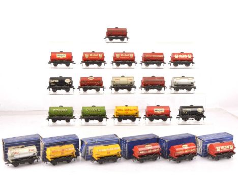 Various Hornby-Dublo 00 Gauge 3-Rail Tank wagons (22),   comprising Power Petrol (2, one with plastic wheels), Royal Daylight