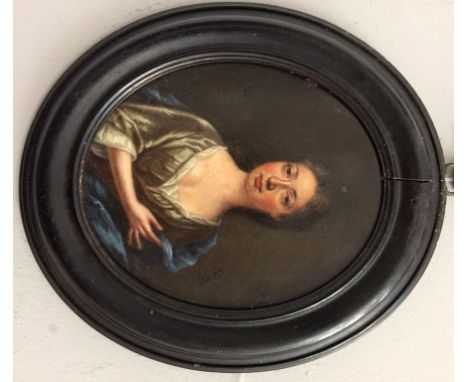 John Verelst (British, 1648-1734): Portrait of a lady, oil on copper, signed centre right & dated 1711, 17 x 14 cm