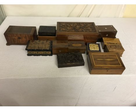 A quantity of vintage boxes - carved and inlaid