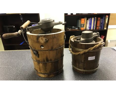 Two vintage butter churns