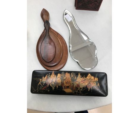 A quantity of vintage hand mirrors and fans