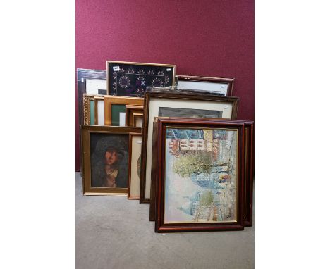 A large quantity of prints and painting to include monochrome print of Nelsons Last Signal At Trafalgar.