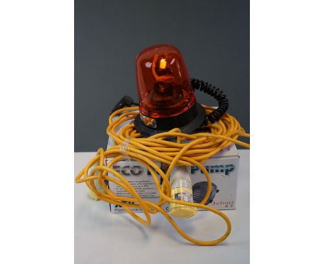 Boxed Eco Pond Pump, XTP series, Britax magnetic amber rooftop rotating light &amp; 110V transformer extension lead 