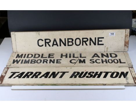 Three Early to Mid 20th century Wooden Painted Bus / Tram / Charbang Destination Signs - double sided ' Poole / Cranborne ' a
