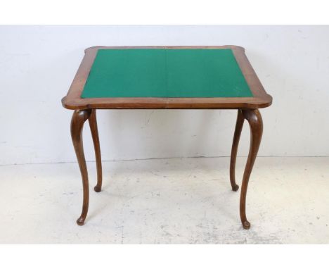 19th century Walnut Fold-over Card Table with shaped top and raised on four cabriole legs, 84cms wide x 76cms high 