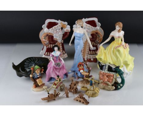 Mixed Lot of Ceramics including Two Royal Doulton Figurines and a Coalport Figurine, Pair of Villeroy &amp; Boch Father Chris