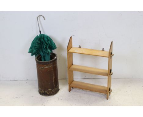 Three Tier Hanging Shelf, Stick Stand and Parasol / Umbrella with white metal handle 