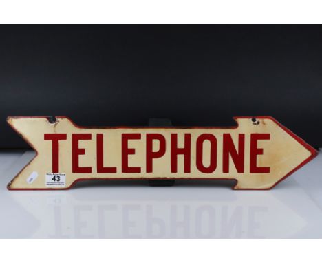 Mid 20th century Double Sided Enamel ' Telephone ' Arrow Sign, 60cms long 