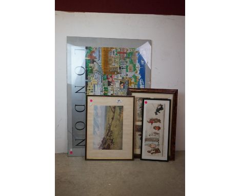 A framed and glazed Lionel Edwards hunting print signed four naive hunting water colours mounted in one frame a Boris Klein d