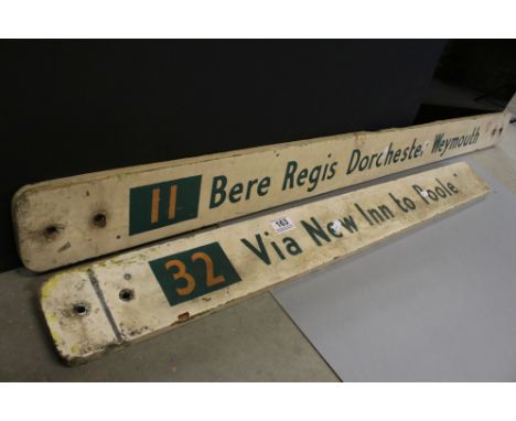 Two Early to Mid 20th century Wooden Painted Bus / Tram / Charbang Double Sided Destination Signs ' 11 Bere Regis, Dorchester