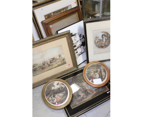 A Quantity pictures to include pair of antique Bartolozzi prints coloured print of salisbury After Moorland print,a watercolo