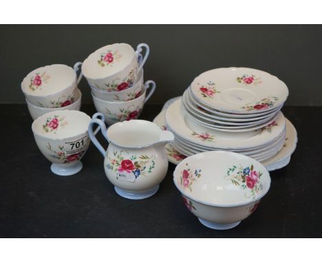 Shelley Part Tea Service decorated with sprays of red roses comprising 6 Tea Cups, 6 Saucers, 6 Tea Plates, Sandwich Plate, M