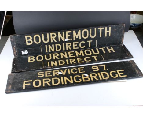 Three  Early to Mid 20th century Wooden Painted Bus / Tram / Charbang Destination Signs - two signs being double sided  ' Bou