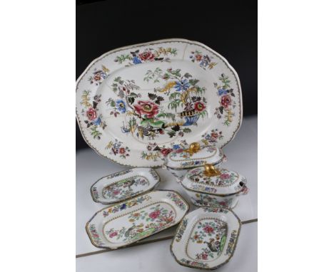 Collection of 19th century Copeland Spode Dinnerware in the Peacock pattern, some beraring Waring &amp; Gillows retailer mark