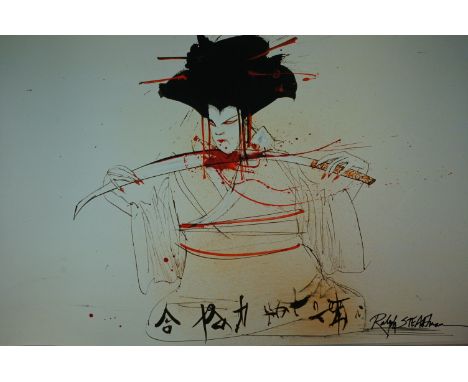 A Ralph Steadman signed unframed print of Madame Butterfly with cardboard tube,
