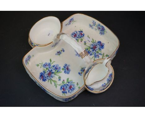 A Hammersley ceramic floral decorated Strawberry basket with integral jug and bowl.
