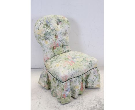 Late 19th / Early 20th century Low Bedroom / Nursing Chair with button back floral patterned upholstery, 75cms high 