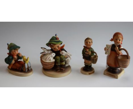 A Goebel figure, Mediation, printed marks; others, similar, Playmates, Singing Lessons and Village Boy (4) 