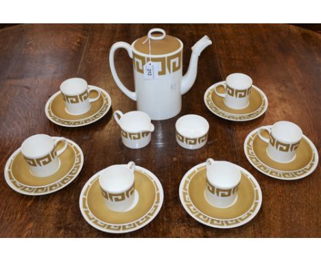 A Wedgwood Susie Cooper design Old Gold Keystone pattern coffee set, for six, comprising cups, saucers, side plates, coffee p