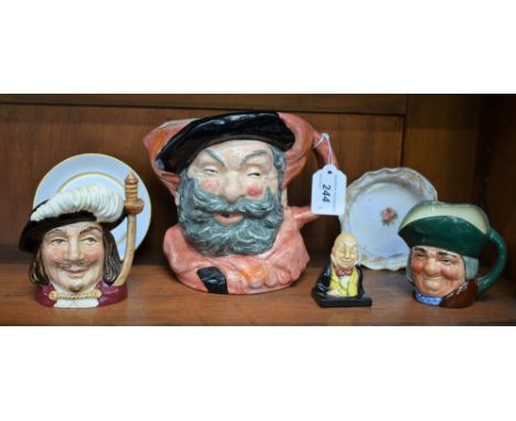 Royal Doulton - a large character jug, Falstaff, D6287; others, smaller, Porthos and Toby Philpots; trinket dish; a Dickens W