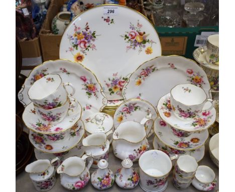 Royal Crown Derby Posies pattern part tea service, including cups, saucers, side plates, dessert plates, cake stand, bread an