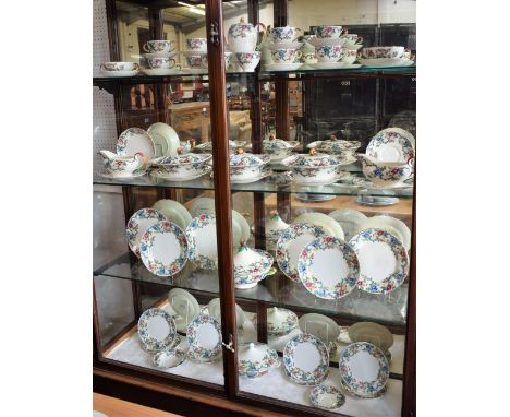A Royal Cauldon Victoria pattern dinner and coffee service, including tureens, dinner and side plates, gravy boat, coffee pot