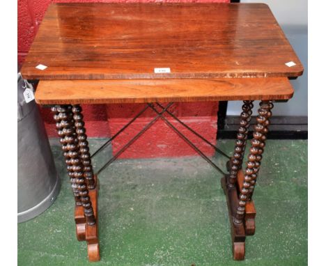 A graduated pair of early Victorian rosewood occasional tables, bobbin turned supports, the largest 72.5cm high, c.1860 (form