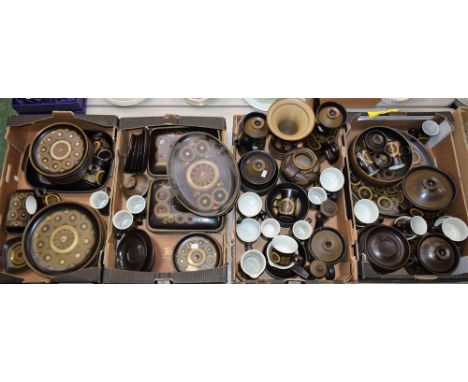 Denby Arabesque pattern dinner and tea ware, comprising dinner, salad and side plates, bowls, coffee pots, jugs, vegetable di