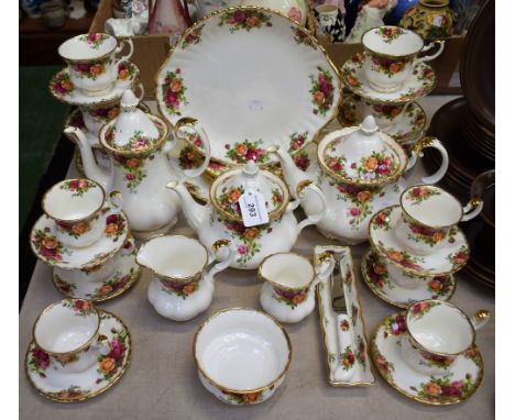 A Royal Albert Old Country Roses pattern tea and coffee service, including large and small tea pot, coffee pot, tea and coffe