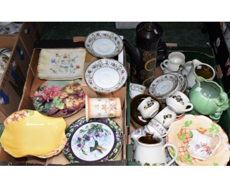 Ceramics - a Denby Clover Leaf pattern part coffee set, comprising coffee pot, six cups and saucers; a Victorian warming plat