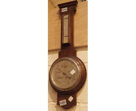 Wood cased banjo barometer thermometer 