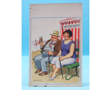 •Donald McGill - "Mother's complexion blooms like a rose...", original postcard design in watercolour, signed, inscribed vers