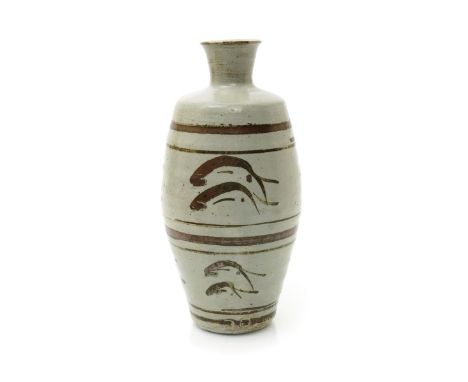 ‡ Bernard Leach (1887-1979) a St Ives Pottery stoneware Leaping Salmon vase, shouldered form, painted with two bands of fish 